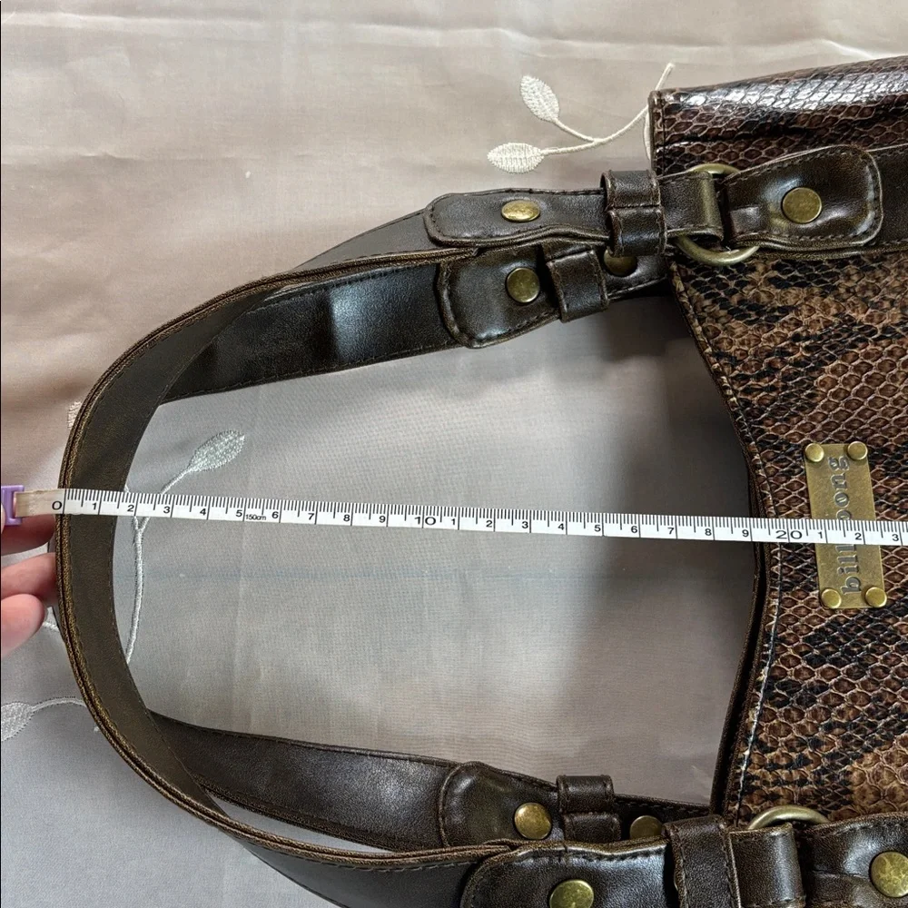 Y2K Billabong Brown Snake-Print Shoulder Bag with Leather Trim Woman Medium Size - Picture 13 of 14